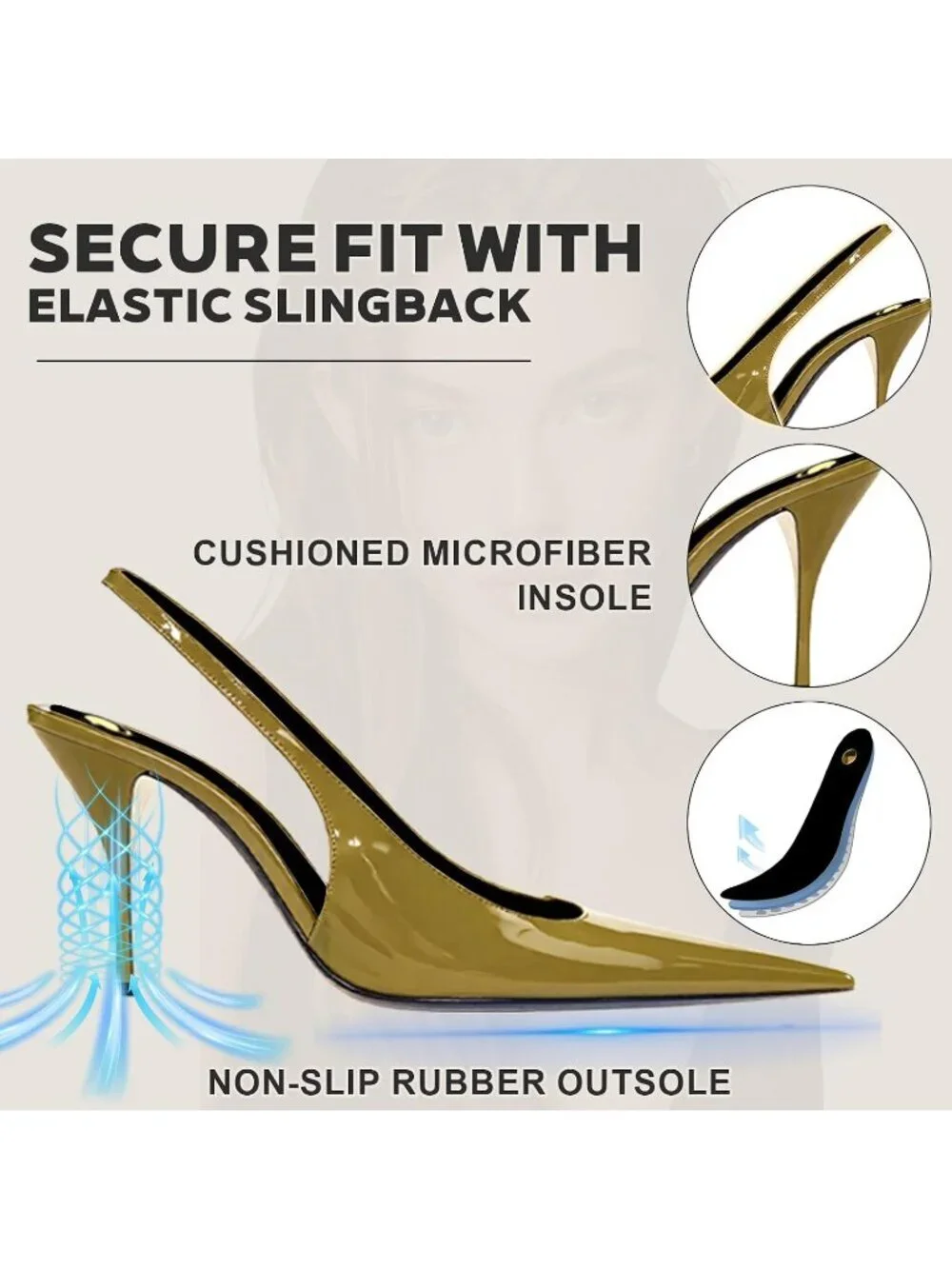 Women’s Green Pointed Toe Slingback Pumps Patent Leather Stiletto Heel Shoes